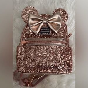 Loungefly Disney Parks Minnie Mouse Sequin Mini Backpack Rose Gold